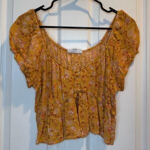 Pink Rose Orange Floral Crop Top Size L